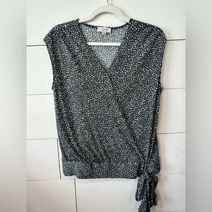 LOFT Black and White Dotted Wrap Blouse